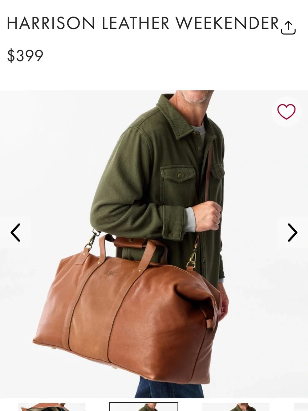 Mark & Graham Harrison Leather Weekender - Hazelnut (monogrammed)